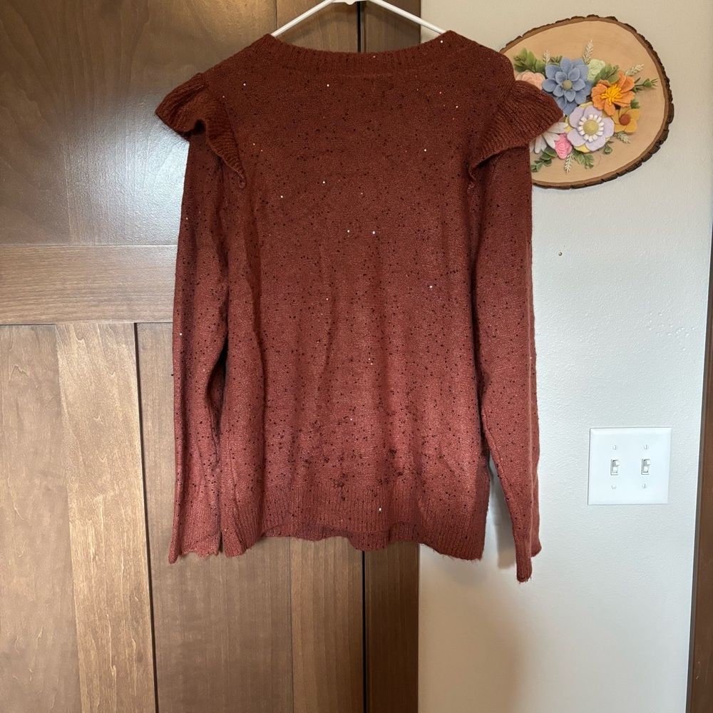 LC Lauren Conrad Women's LC Lauren Conrad Ruffle Shoulder Sweater Size XL Sequin - Picture 4 of 7